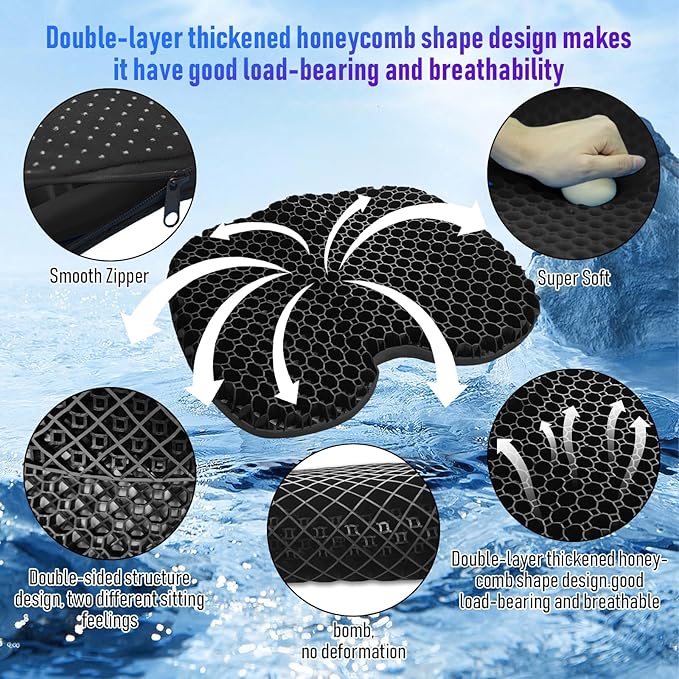 Kayak Seat Cushion, Thicken Anti Slip Waterproof Gel Kayak Seat, Portable Canoe Rowing Rubber Dinghy Pad for Stadium Sit in Kayak Inflatable Fishing Kayak Canoe Kayak Accessories