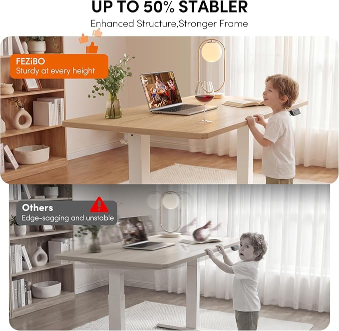 FEZIBO One-Piece Standing Desk, 55"x24" Seamless Tabletop Electric Height Adjustable for Home Office, Study Rooms & Multi-Device Workstations, Maple