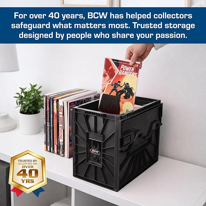 BCW Short Comic Book Bin | Holds 150 Comics | Stackable Plastic Storage | Acid-Free Organizer | Black, 2 Pack | Comic Book Bin