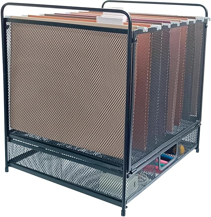 Mesh Desktop Hanging File Organizer with Drawer,Office Supplies and Home Filing Organizer,Letter Size,Black