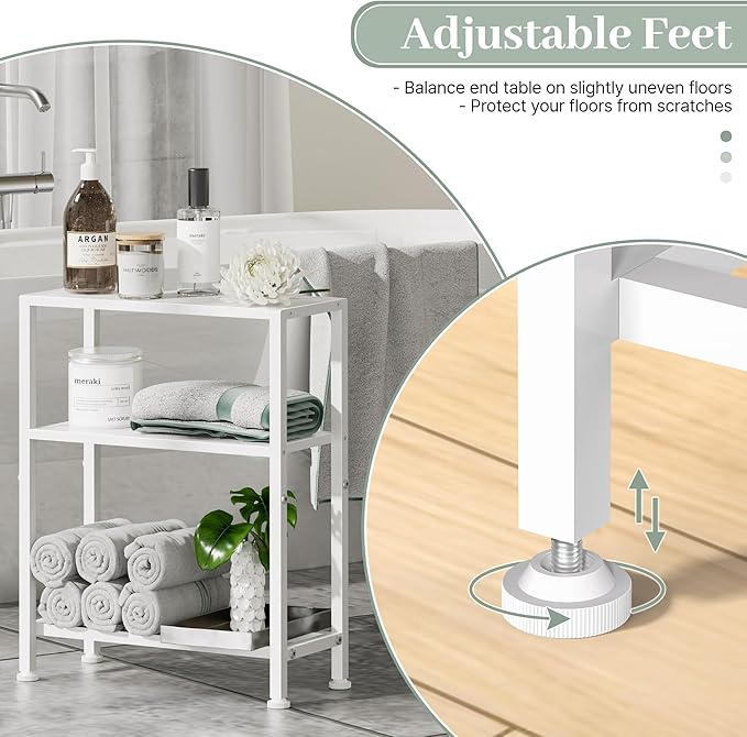 Narrow Side Table for Small Space, 2-Tier Small End Table with Shelf Holder, Slim Nightstand, Skinny Snack Couch Table in Living Room, Bedroom, Study, Kitchen and Balcony (White)