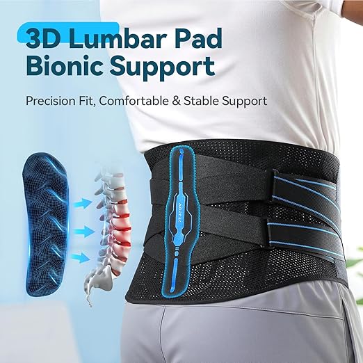AGPTEK Back Brace for Lower Back Pain Relief, Breathable Air Mesh Back Support Belt with Ergonomic 3D Lumbar Pad for Work, Sciatica, Scoliosis, Herniated Disc, Adjustable Dual Straps, for Men Women (Medium)