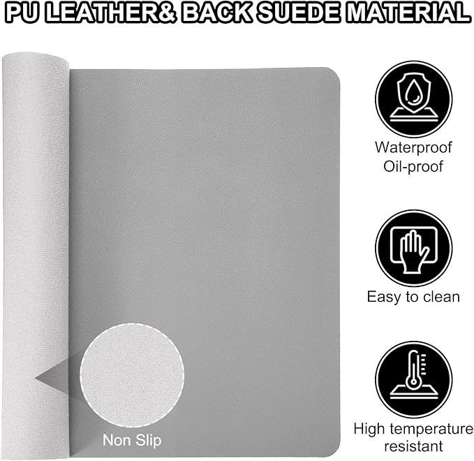 PATIKIL Desk Mat, 55"x17" Non-Slip Waterproof PU Leather Desktop Protector Cover, Dual Sided, Light Grey