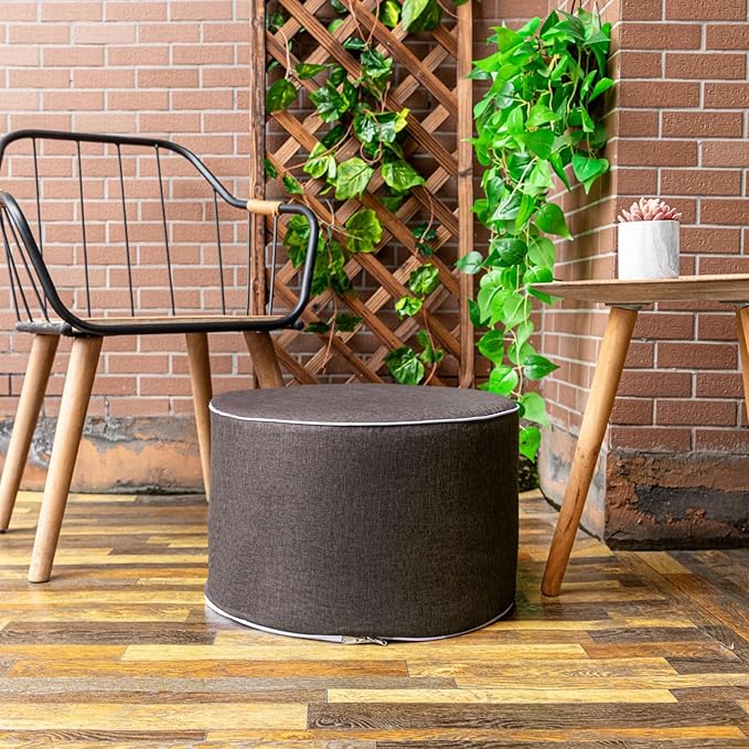 Outdoor Ottoman Outdoor Ottomans for Patio 20x12 Inches Modern Lightweight Foam Stuffed Pouf Outdoor Footstool Footrest Foot Stool Waterproof (Dark Coffee)