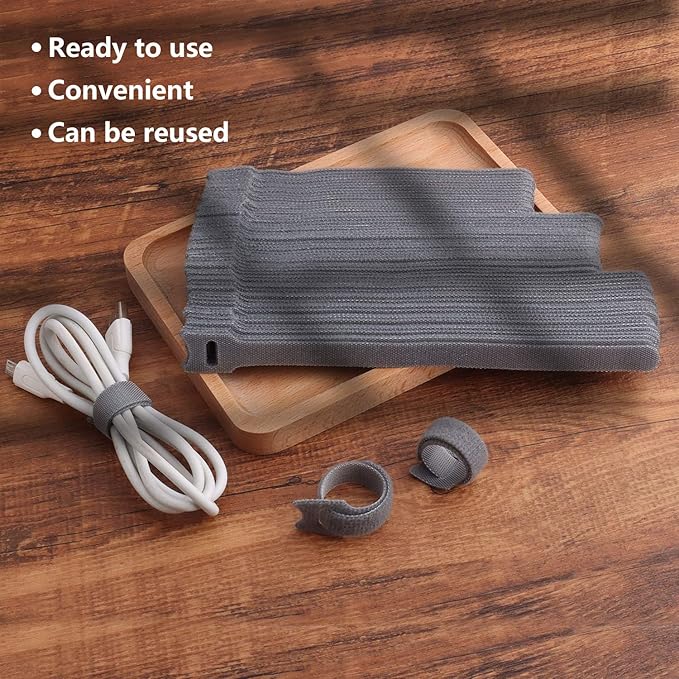 60pcs Fastening Microfiber Cloth Cable Ties Wire Management (6/7/8 Inch, Grey)