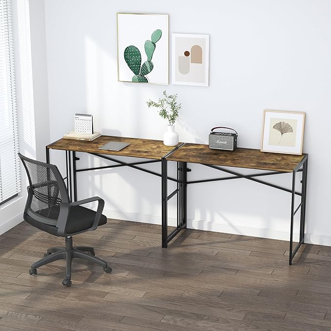 Lutown-Teen 40 inch Folding Computer Desk, Writing Gaming Computer Camping Desk, No Assembly Required Home Office Table, Rustic Brown