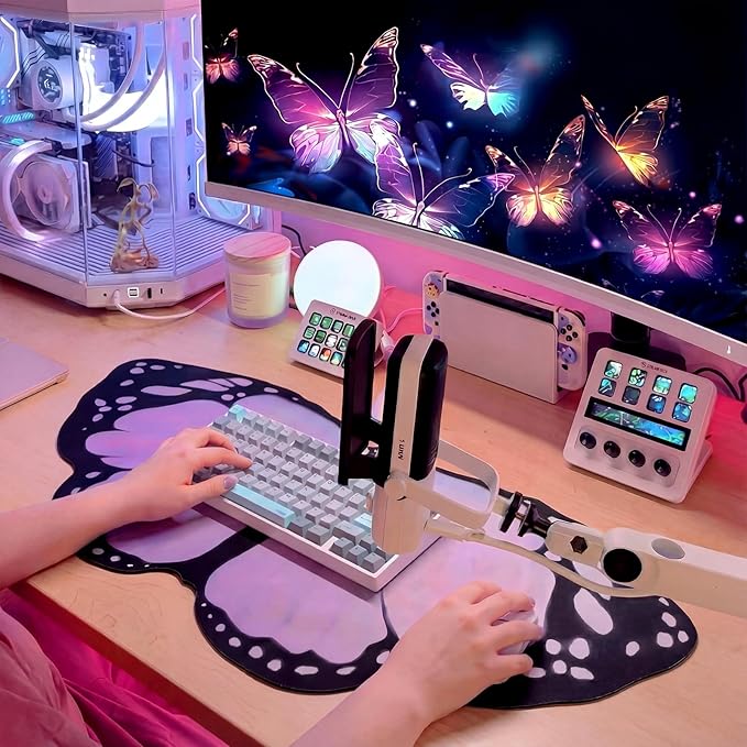 Tellegloww Large Purple Butterfly Gaming Mouse Pad Desk Mat Decorative Butterfly Keyboard Desk Mat with Non-Slip Base Purple Table Accessories for Office Home Study 35.43 x 15.75 Inches
