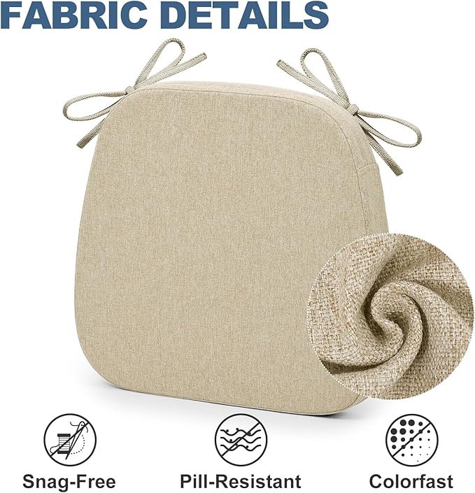 Shinnwa Kitchen Chair Cushions Set of 6, Non-Slip Dining Chair Cushions with Detachable Straps and Machine Washable Cover, 6 Pack, 17x16x2in, Beige