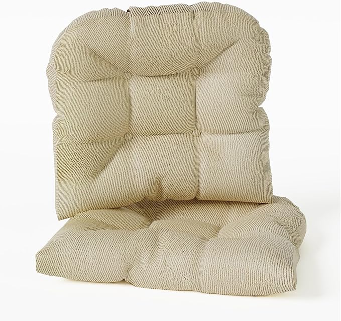 Klear Vu Gripper Overstuffed Universal Non-Slip Dining Chair Cushions for Kitchen Decor or Office Use, U-Shaped Skid-Proof Seat Pad, 15x15 Inches, 2 Count (Pack of 1), Linear Stone Tan