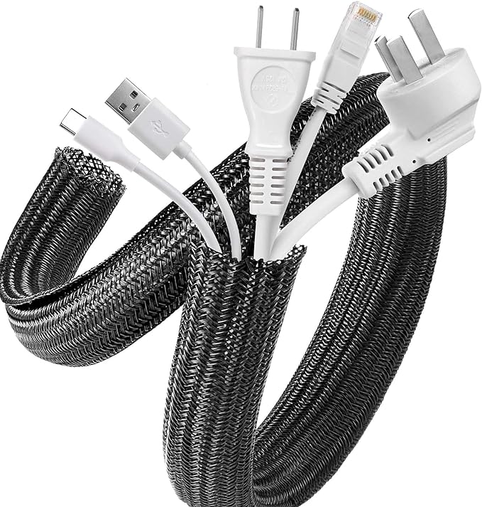 AGPTEK Cable Sleeve, 20ft - 1 inch Desk Cable Management Desk Cord Cover Organizer Wire Hider for Home Office Computer TV Wire Loom Tubing Pet Proof Cord Protector from Cat Dog Chewing, Black