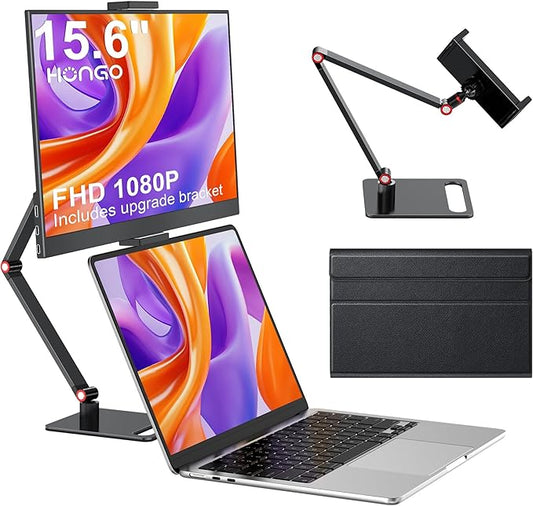 HONGO Portable Monitor with Stand 15.6”-Laptop Screen Extender 1080P FHD for USB C hdmi Portable Screen Display Vesa Compatible for Windows Mac/Android/Switch/PS5
