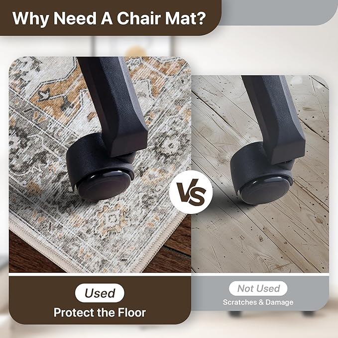 48"x48" Office Chair Mat for Hardwood Tile Floor, Under Desk Carpet Protector for Rolling Computer Chair Mat, Machine Washable Round Area Rug, Anti-Slip 1/5" Thick Low Pile Thin Floor Mat, Taupe