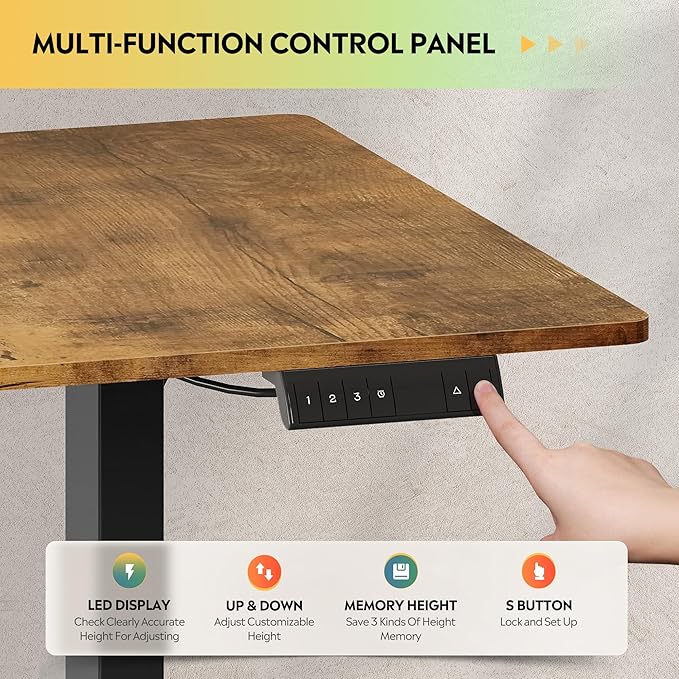 DEVAISE 71 Inch Electric Standing Desk, Adjustable Computer Desk for Home Office, Ergonomic Sit to Stand Desk with LED Touchscreen，Headphone Hook, 3 Memory Preset, with Split Top, Rustic Brown