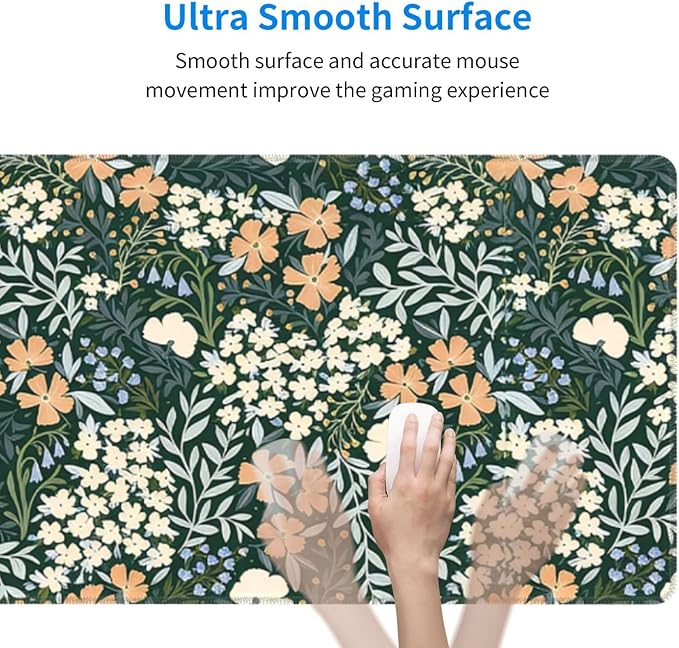 XL Vintage Garden Floral Large Gaming Mouse Pad, Long Extended Full Mouse Mat Desk Pad for Top Keyboard Table, Aesthetic Cute Big Stitched Mousepad Gifts for Women Office Decor, 31.5 * 11.8 in