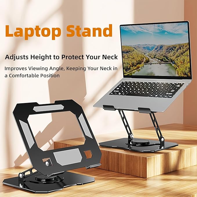Laptop Stand for Desk - Ergonomic Aluminum Alloy Computer Riser, 360° Rotating & Adjustable & Foldable, with Large Hollow Cooling, Stable Holder for MacBook, Dell, HP, Notebook(10-17"), Wht