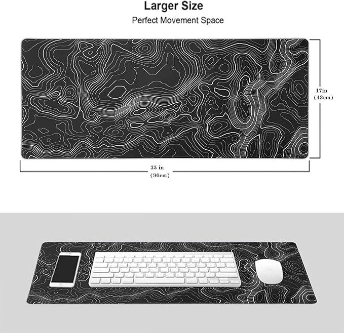 AQQA Large Mouse Pad Mat (35x17 in) Extended XXXL Gaming Mouse Pad with Non-Slip Rubber Base,Background Topographic Map Lines Contour Geographic for Gaming Office Laptop Computer Men Women