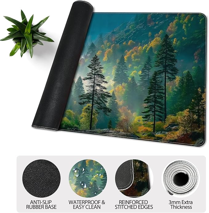 35.4 x 15.7 in, XXL Large Mouse Pad for Desk, Extended Keyboard Mouse Mat for Computer Office, Big Mouse pad with Stitched Edges, Gaming Pc-Mountains and Woods