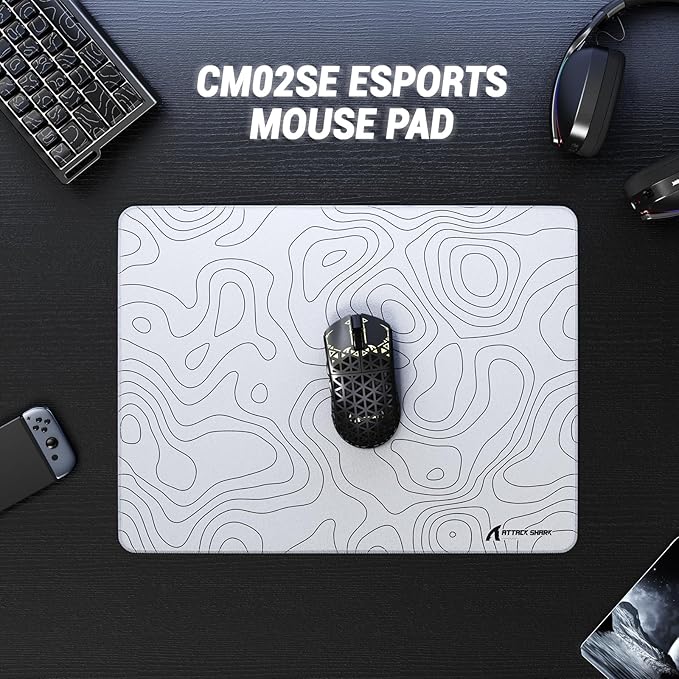 ATTACK SHARK CM02SE Gaming Mouse Pad for Esports Speed Mouse mats for Desk Waterproof Surface Stitched Edges and Anti-Slip Rubber Base Size M Laminate 16.14” x 12.2” x 0.16” White Contour