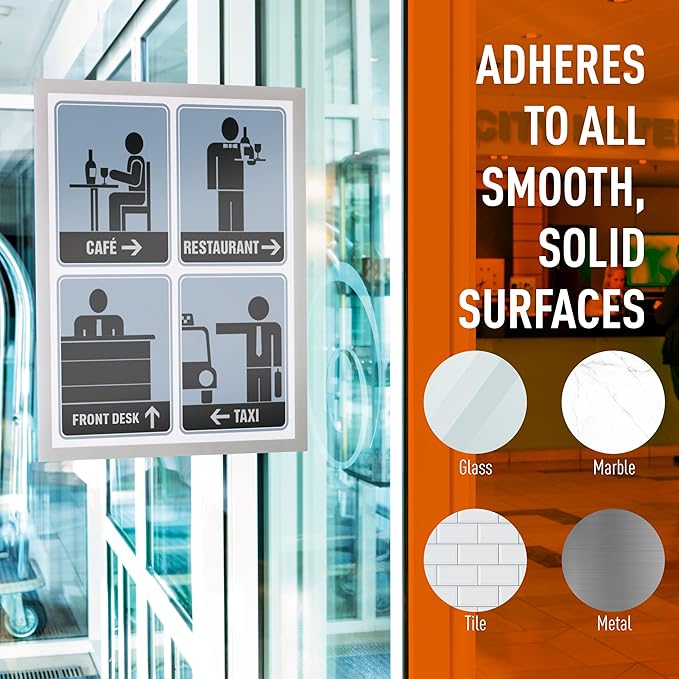 Durable Duraframe Self-Adhesive Sign Holder - Letter-Size 8.5" x 11" Inch - Silver Magnetic Frame - Pack of 2