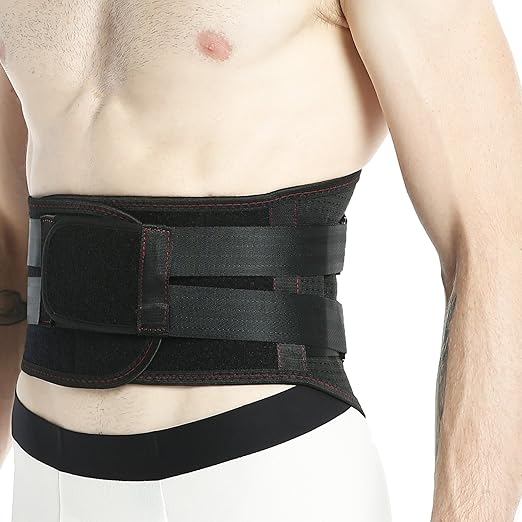 NeoTech Care Back Belt Support for Men or Women - Breathable & Adjustable Lower Back Brace - Double Pull Compression Straps (Black, Size S)