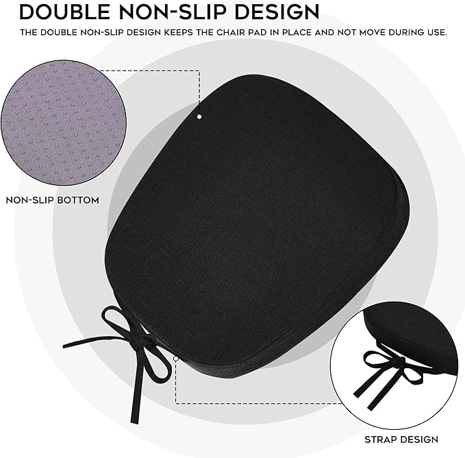 baibu 14x14 Memory Foam Metal Chair Cushions Set of 2, Dual-Layer Design Non-Slip Metal Dining Chair Pads Kitchen Seat Cushion with Machine Washable Cover, 2 Counts, Black