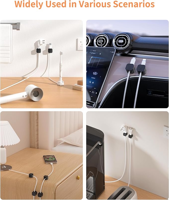 9Pack Cable Organizer Clips, Magnetic Cable Holder (1s Lock), XOVRAETH Strong Adhesive Wire Management for Desk, Nightstand, Living Room, Kitchen, Office, Car(Blacks)