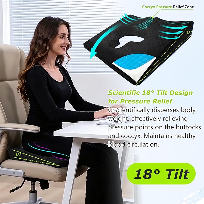 Gel Wheelchair Seat Cushion,Bed Sore Cushions for Butt,hemorrhoid Pillow,Sciatica,Coccyx,Pressure Sore&Ulcer Pain Relief Butt Pillow for Office Chair(Black-Set)