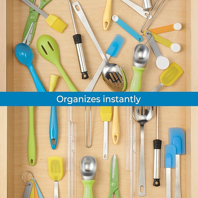 iDesign Plastic Adjustable Deep Kitchen or Dresser Drawers-Set of 8-Clear Dividers