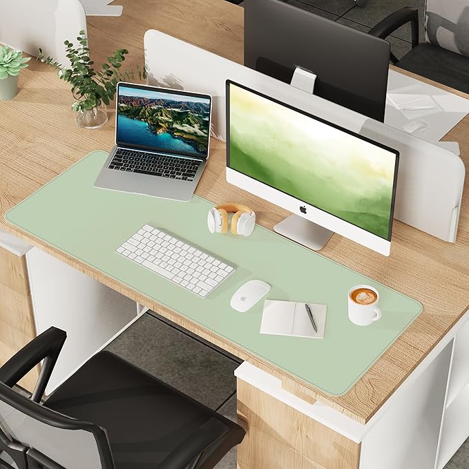 AFIING Cork Desk Mat 47" x 17", Dual-Sided Natural Cork & PU Leather Desk Pad, Non-Slip Waterproof Large Mouse Pad for Office, Home & Gaming (Light Green)