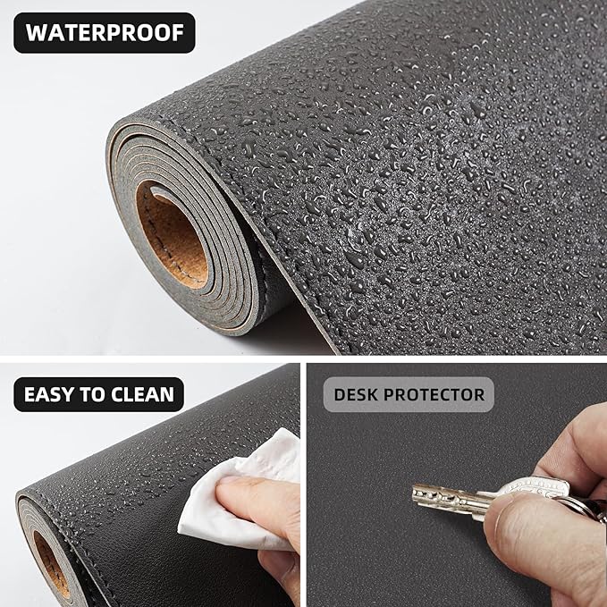 AFIING Cork Desk Mat 47" x 17", Dual-Sided Natural Cork & PU Leather Desk Pad, Non-Slip Waterproof Large Mouse Pad for Office, Home & Gaming (Dark Grey)