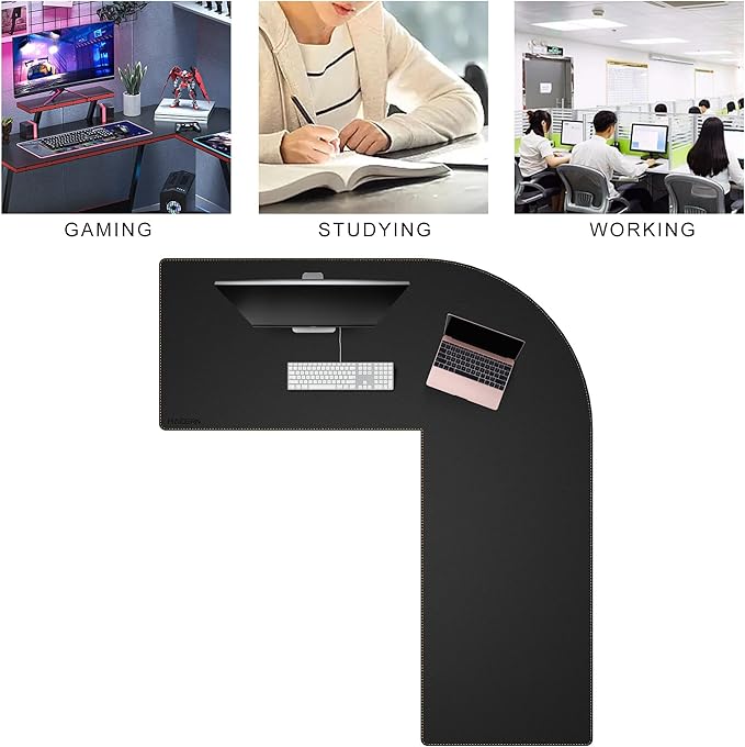 MAIDERN (59" + 67") x 23.6" Black Large L Shaped Desk Mat - Dual Sided Leather Gaming Corner Desk Pad for Office Computer