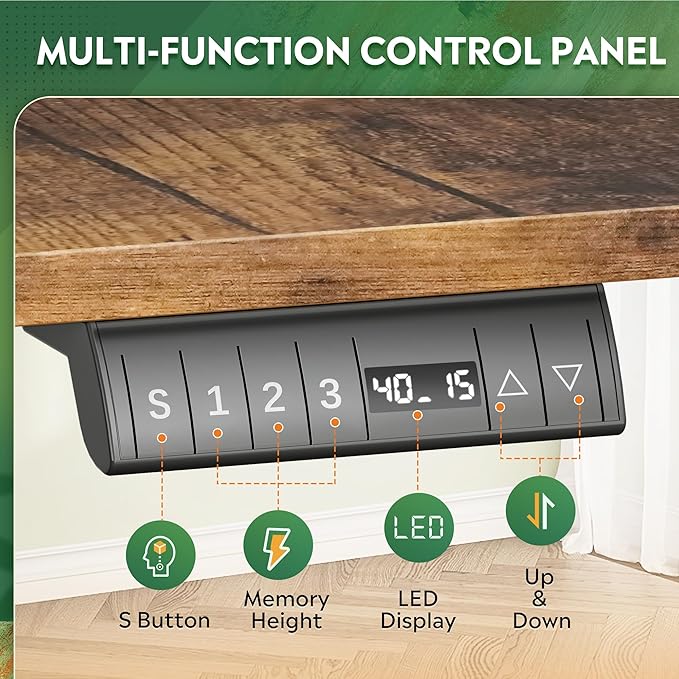 DEVAISE 63 Inch L Shaped Electric Standing Desk, 3 Adjustable Computer Desk for Home Office, Sit to Stand Desk with LED Touchscreen，Headphone Hook, 3 Memory Preset, with Split Top, Rustic Brown
