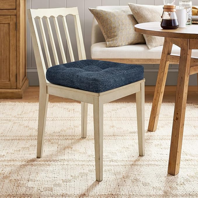 downluxe Chair Cushions for Dining Chairs 4 Pack, Tufted Indoor Chair Pads with Non-Slip Bottom, U-Shaped Kitchen Chair Cushions, 17"x17"x4", Navy
