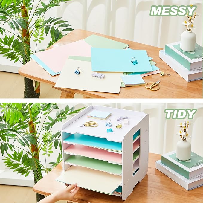 Juexica 6 Tier File Organizer for Desk, 12 x 12 Stackable Paper Trays, Paper Holder, Desktop File Organizer, Home Office Decorations