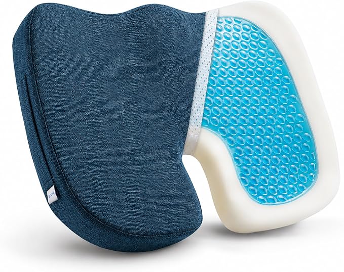Gel Memory Foam Seat Cushion for Long Sitting with Removable Cover – Cooling Breathable Support for Tailbone, Coccyx, Sciatica, Back Pain Relief - for Office Chairs, Car Seat, Wheelchair (Blue)