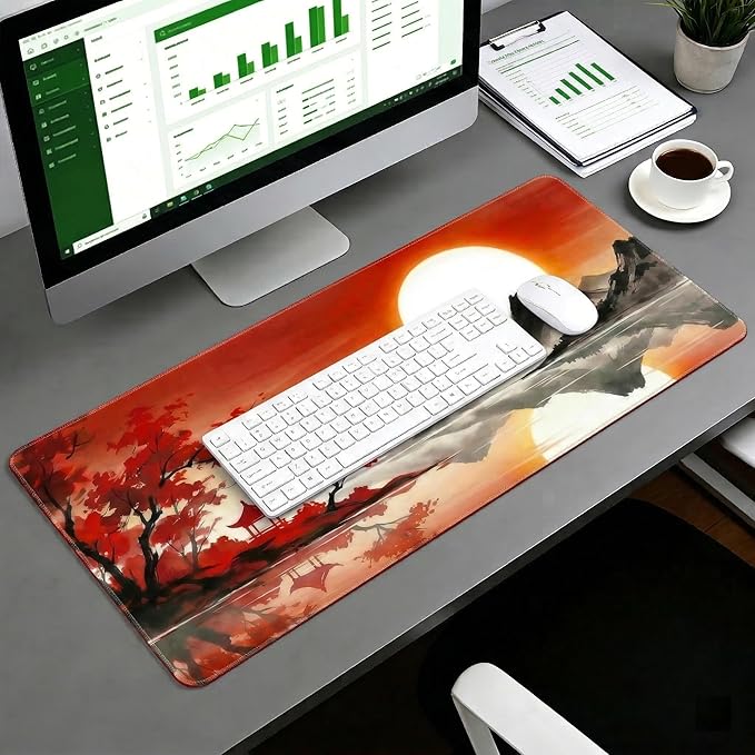 Large Gaming Mouse Pad, 35.4 x 15.7 Inch Computer Mousepad, Waterproof Gaming Mousepad with Stitched Edges and Non-Slip Rubber Base, Extended Desk Mat for Home Office Work(Sunset)