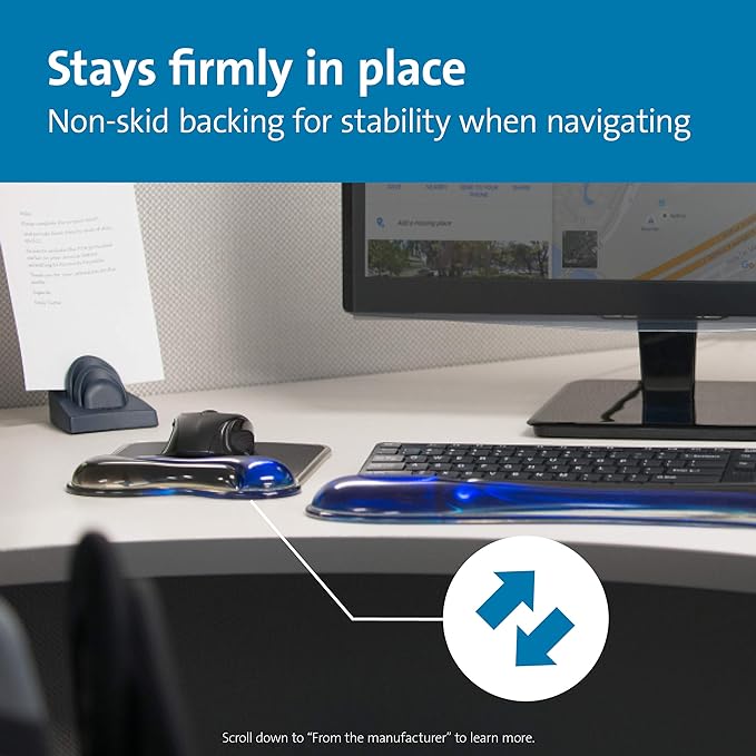 Kensington Duo Gel Mouse Pad with Wrist Rest, Ergonomic Wrist Support for Pain Relief, Comfortable Non-Skid Gel Pad for Computer, Laptop, Office & Home 9.6" x 7.6", Blue K62401AM, Pack of 4