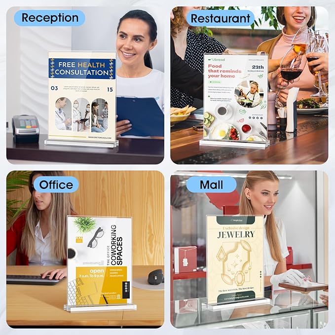 MaxGear Acrylic Sign Holder 8.5 X 11 Inches 30 Pack, Double Sided Plastic Display Stands Table Top Acrylic Frame, Clear Paper Holder Menu Flyer Stand for Stores, Restaurants, Hotels, Office