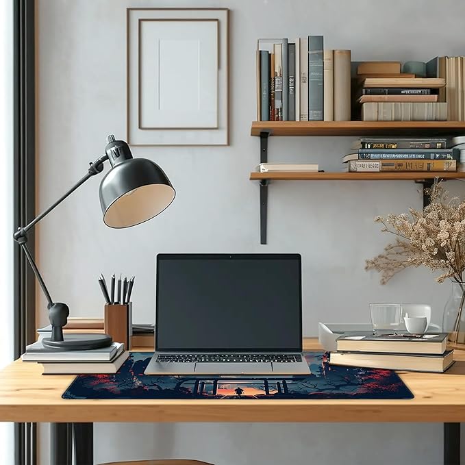 Long Gaming Mouse Pad Extended Anime Large Desk Pad with Non-Slip Base Full Keyboard Mat with Stitched Edges for Gaming and Office 31.5 x 11.8 inches (Warrior)