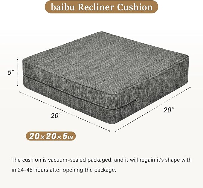 baibu Extra Large Dual-Layer Gel Memory Foam Recliner Cushions for Elderly, 20x20x5 Inch Thick Non-Slip Recliner Seat Cushion Suitable for Couch for Easy to Stand Up & Reduce Hip & Lumbar Pain, Grey