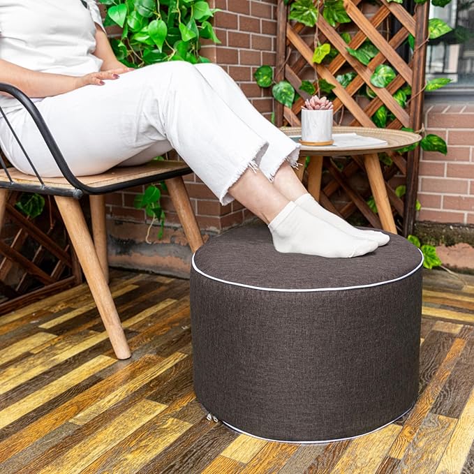 Outdoor Ottoman Outdoor Ottomans for Patio 20x12 Inches Modern Lightweight Foam Stuffed Pouf Outdoor Footstool Footrest Foot Stool Waterproof (Dark Coffee)