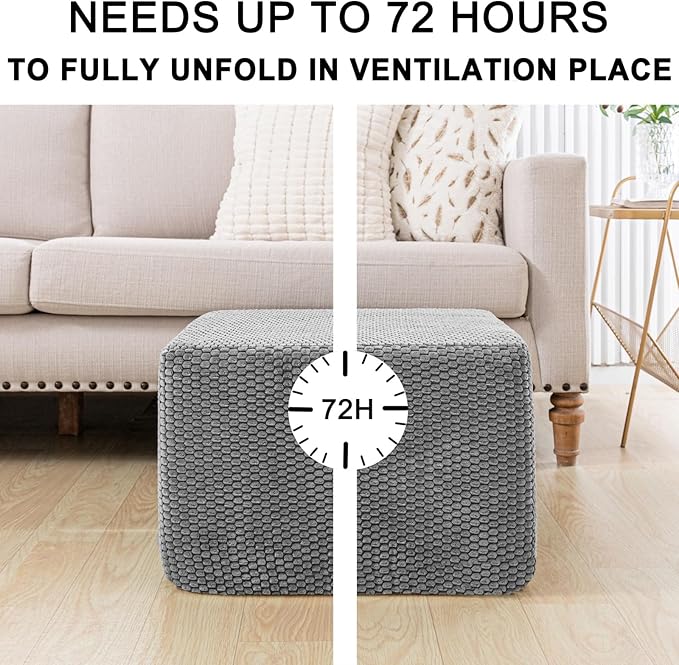 Furry Square Pouf Ottoman – 20"x14" One-Piece Seamless Integral Foam Foot Stool Ottoman Foot Rest Living Room Bedroom Under Desk (Gray)