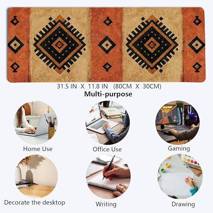 Western Mouse Pad,Western Desk Accessories,Vintage Boho Kilim Large Mouse Pad,Rustic Tribal Aztec Desk Mat,Aesthetic Ethnic Mousepad for Cowboy Home Office Dorm Desktop Decor,31.5x11.8 Inch