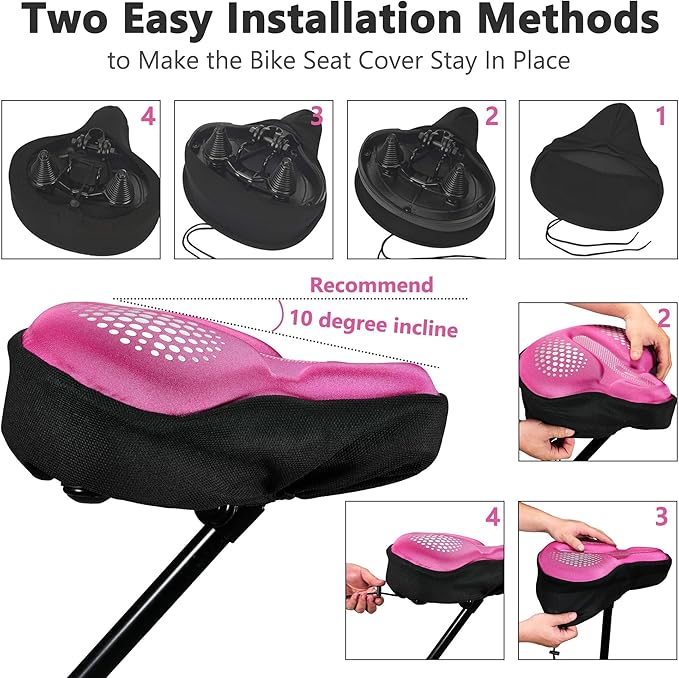 DAWAY Comfortable Bike Seat Cover - Silicone Gel & Memory Foam Padded Bike Seat Cushion for Men Women - Soft Bicycle Saddle Cover for Peloton, Stationary Exercise, Mountain Road Bikes - XL/Large/Small