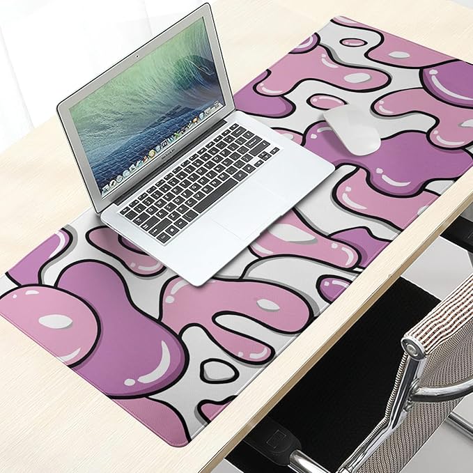 Pink White Gaming Mouse Pad Geometric Japanese Extended Mouse Pad 35.4X15.7in Full Desk Mousepad Gaming with Anti-Slip Base Stitched Edges Keyboard Laptop Large Desk Mouse Mat Pad for Worker Gamer