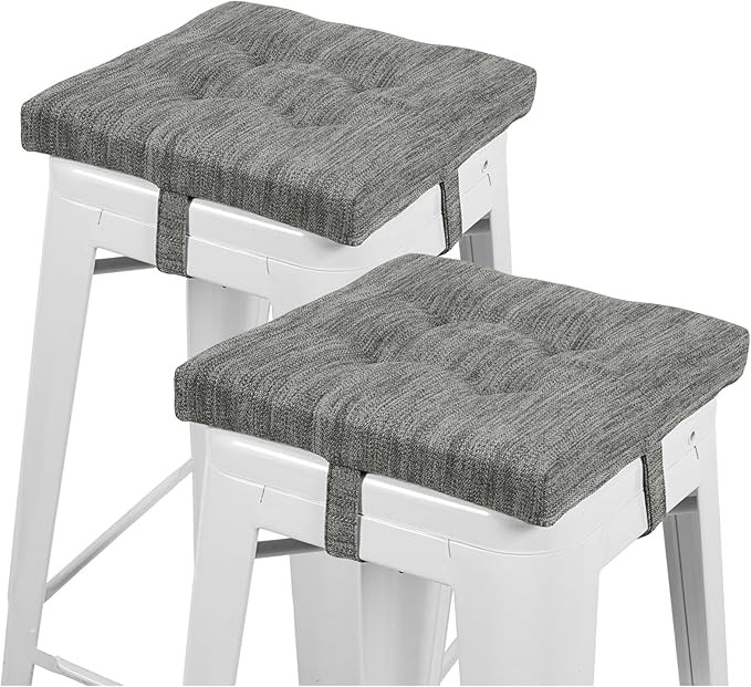 baibu 12 Inches Memory Foam Square Seat Cushion Set of 2, Dual-Layer Design Bar Stool Square Seat Cushion with Ties - 2 Pads Only, Gray (12" (30CM))
