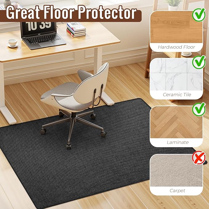 Wansimoo Office Chair Mat for Hardwood and Tile Floor, 36"x55" Floor Mat, Heavy Duty Computer Gaming Chair Mat, Anti-Slip, Non- Curve, Desk Chair Mat,Floor Protector for Home Office(Black)