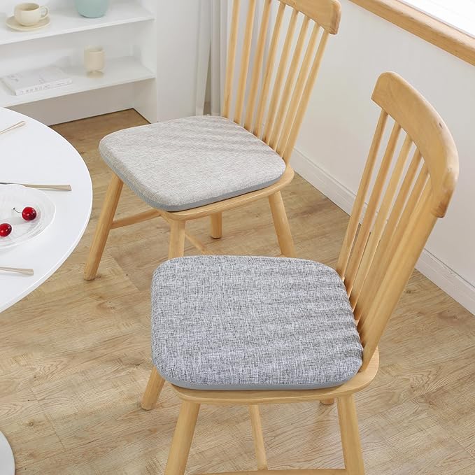 High Resilience Memory Foam Chair Cushion 15"x15"x2" Set of 2 Square Chair Pads and Washable Cover Non Slip Seat Cushions for Indoor Dining Room Kitchen and Office Chairs (Khaki,15"x15")