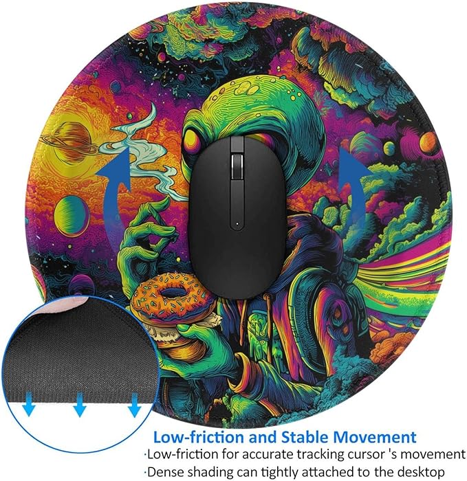 Alien Round Mouse Pad Premium Textured Mouse Mat Washable Mousepads with Extended Stitched Edges Non Slip Rubber Base Small Mousepad 7.9 X 7.9 X 0.12 Inches