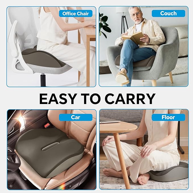 ROYALAY Ergonomic Recliner Cushions for Elderly, Memory Foam Recliner Cushions for Long Sitting, Chair Seat Pad for Back Pain with Detachable Cover(Brown)